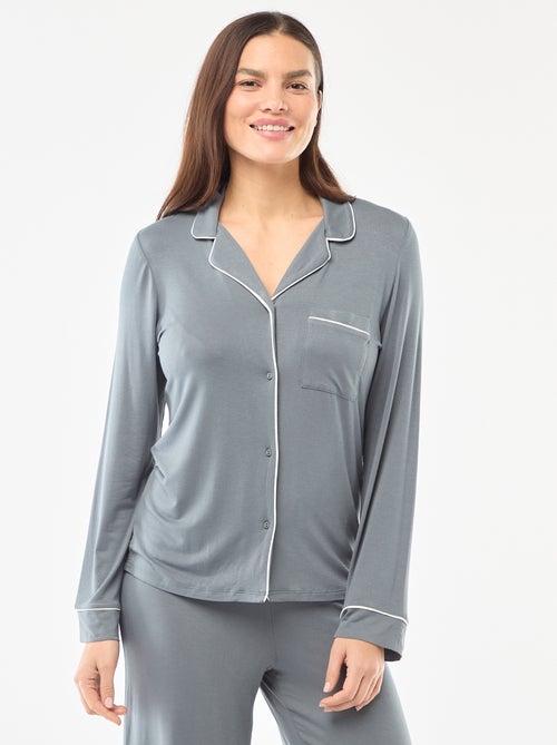 Pijama comprido em malha macia stretch - 2 peças - Kiabi