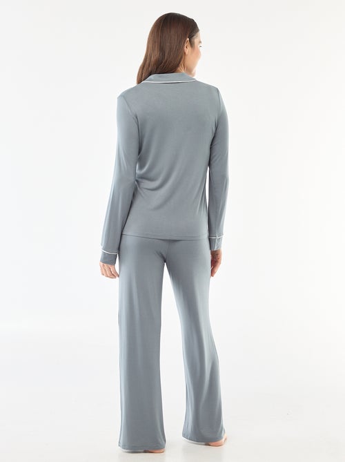Pijama comprido em malha macia stretch - 2 peças - Kiabi
