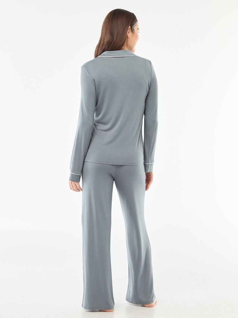 Pijama comprido em malha macia stretch - 2 peças Cinza - Kiabi