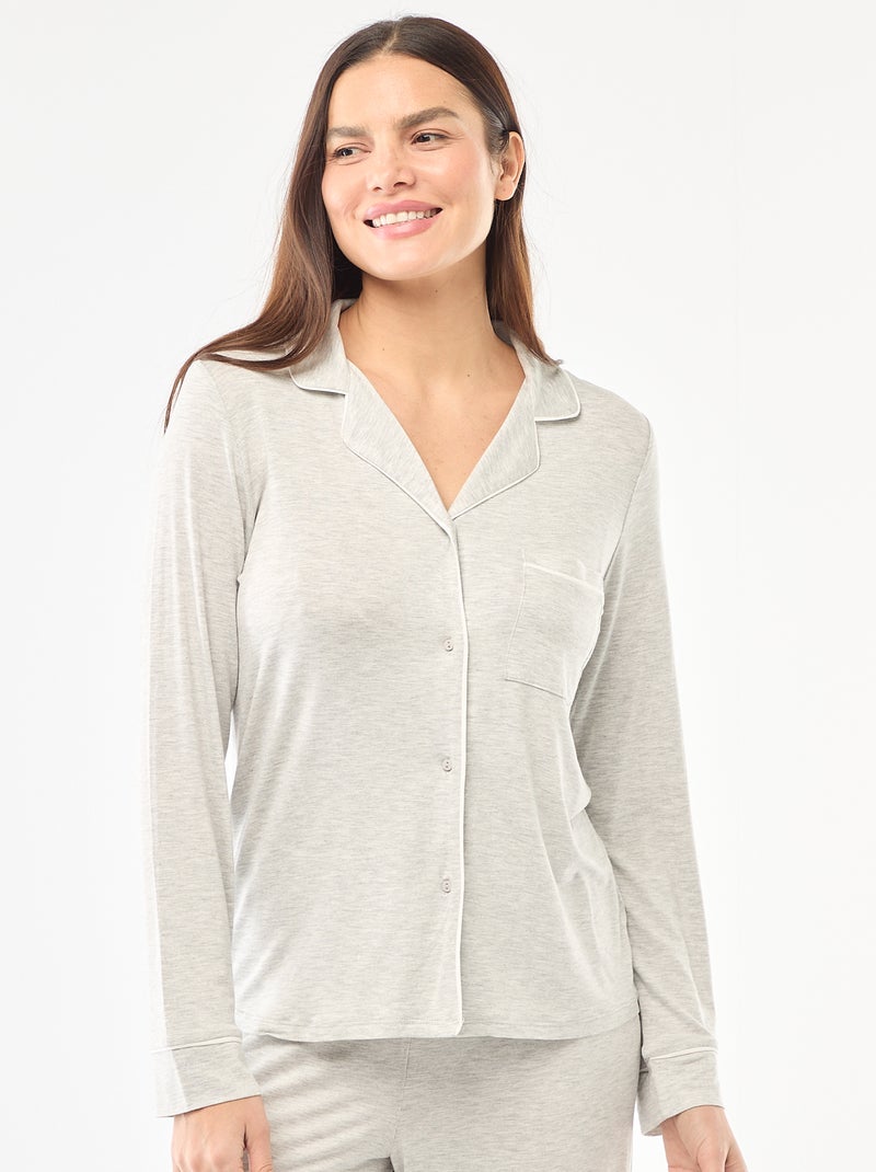 Pijama comprido em malha macia stretch - 2 peças Cinza - Kiabi