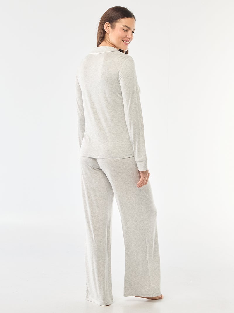 Pijama comprido em malha macia stretch - 2 peças Cinza - Kiabi