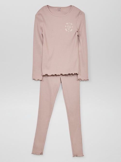 Pijama comprido em malha nervurada - Kiabi
