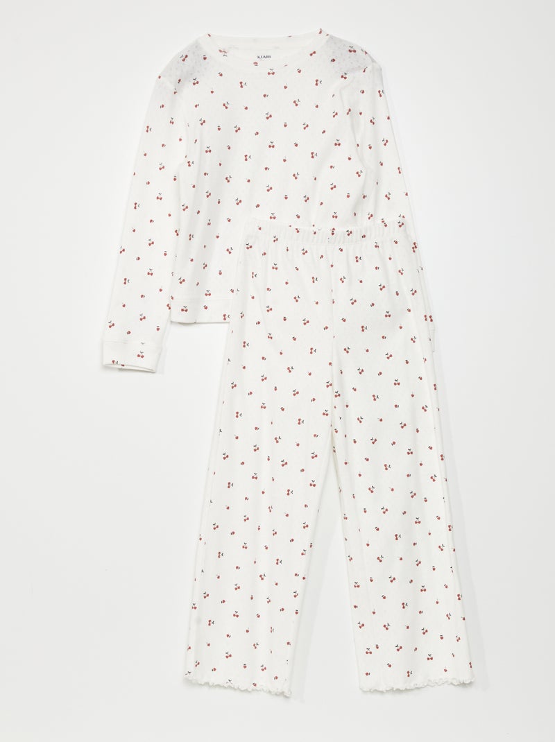 Pijama comprido em malha pointelle  - 2 peças BRANCO - Kiabi