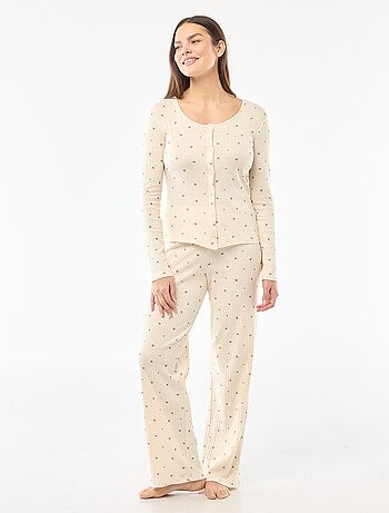 Pijama comprido em malha pointelle - 2 peças