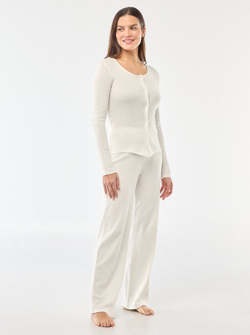 Pijama comprido em malha pointelle - 2 peças - Kiabi