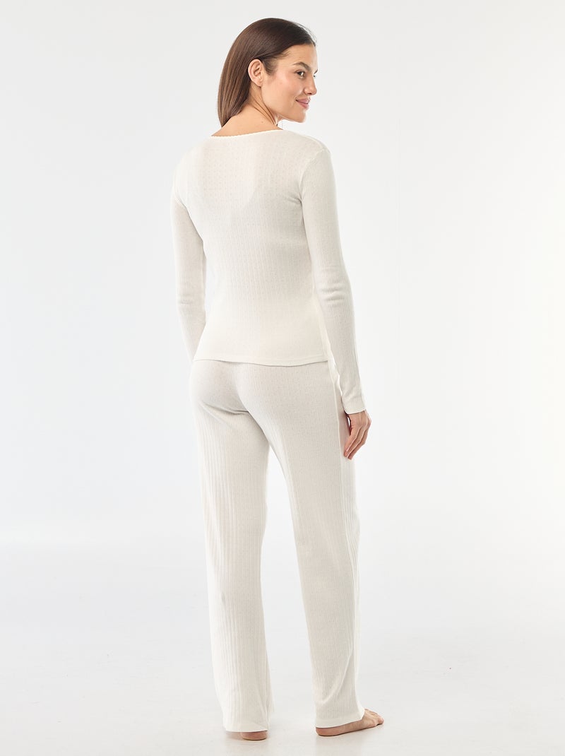 Pijama comprido em malha pointelle - 2 peças Branco - Kiabi