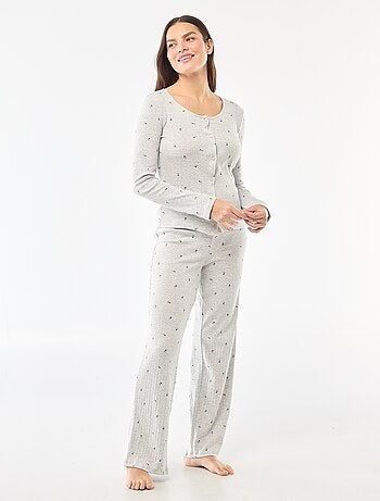 Pijama comprido em malha pointelle - 2 peças