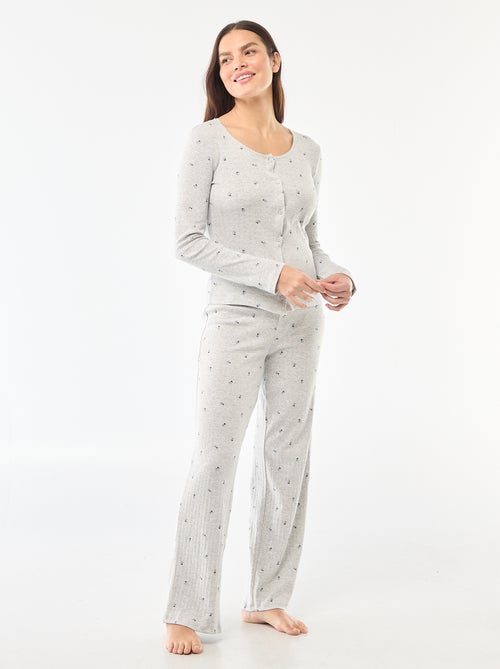 Pijama comprido em malha pointelle - 2 peças - Kiabi