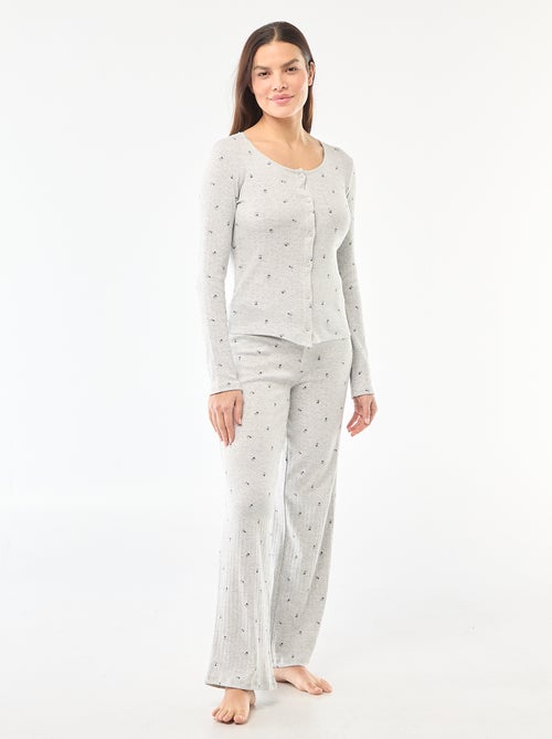 Pijama comprido em malha pointelle - 2 peças - Kiabi