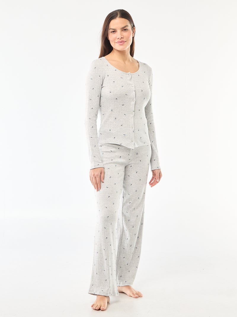 Pijama comprido em malha pointelle - 2 peças Cinza - Kiabi