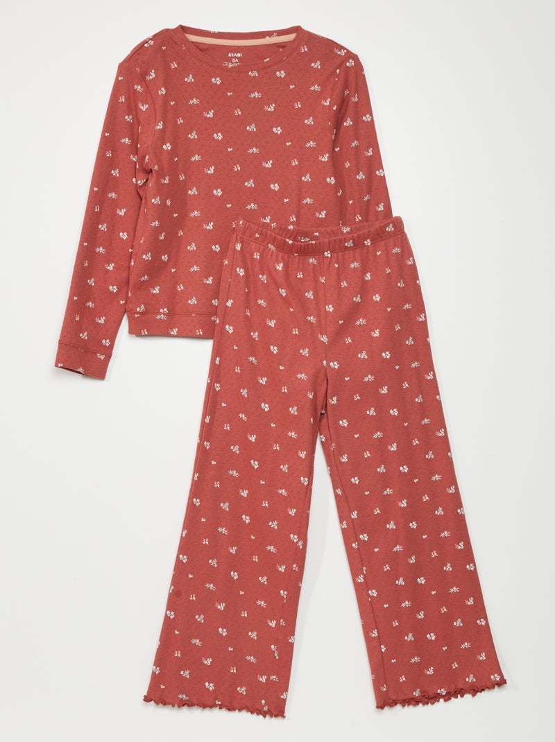 Pijama comprido em malha pointelle  - 2 peças VERMELHO - Kiabi