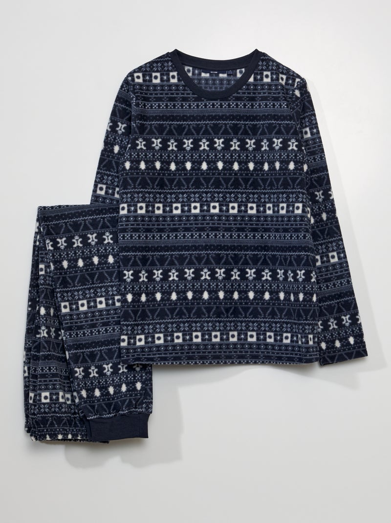 Pijama comprido em malha polar - 2 peças AZUL - Kiabi