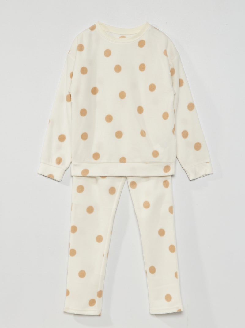 Pijama comprido em malha polar - 2 peças BRANCO - Kiabi