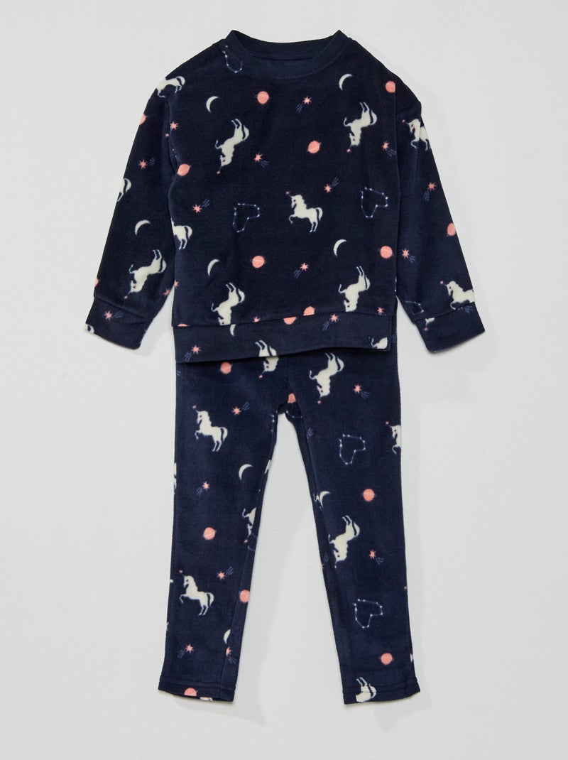 Pijama comprido em malha polar - 2 peças PRETO - Kiabi