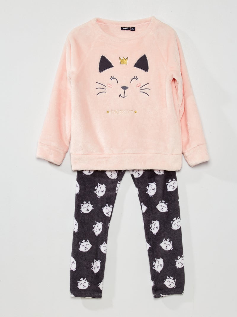 Pijama comprido em malha polar - 2 peças ROSA - Kiabi