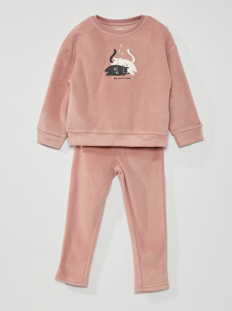 Pijama comprido em malha polar - 2 peças ROSA - Kiabi