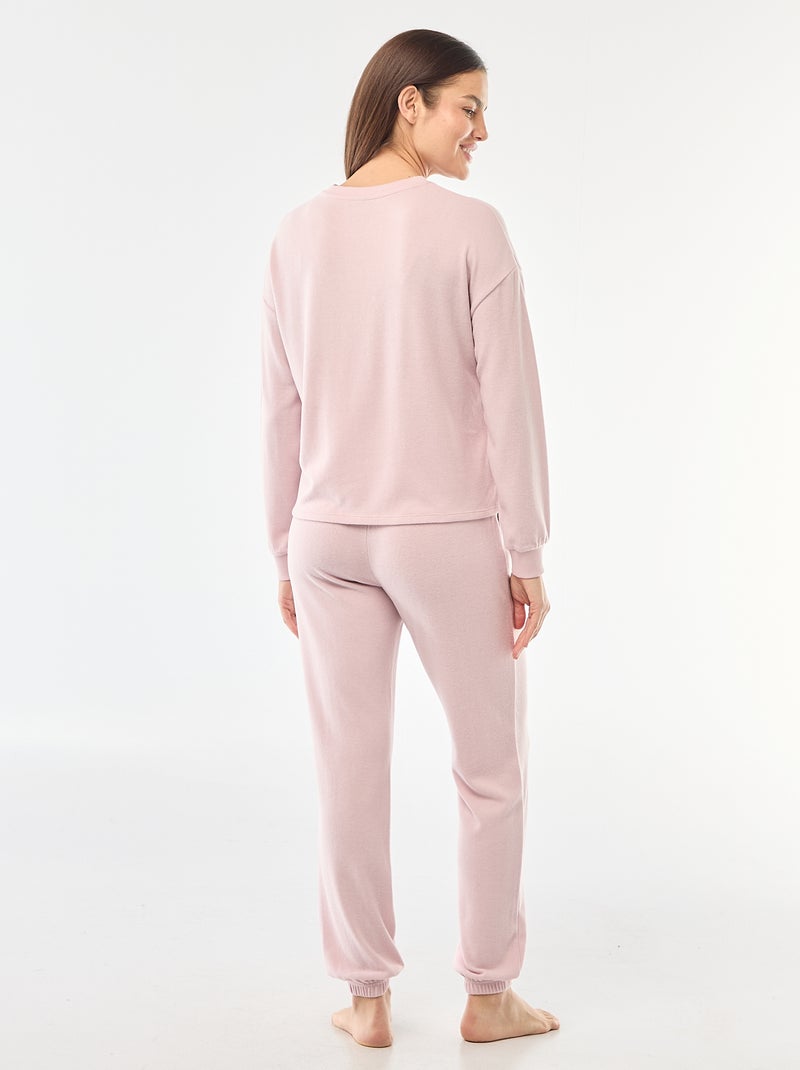 Pijama comprido em malha quente - 2 peças Violeta - Kiabi