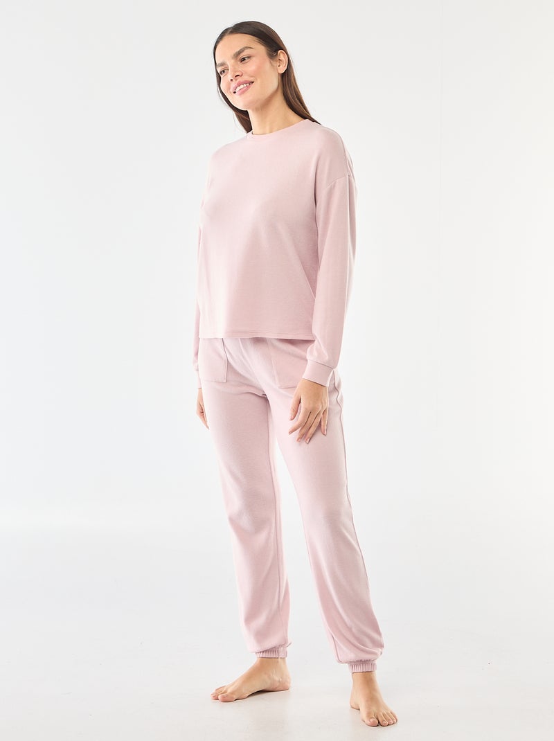 Pijama comprido em malha quente - 2 peças Violeta - Kiabi