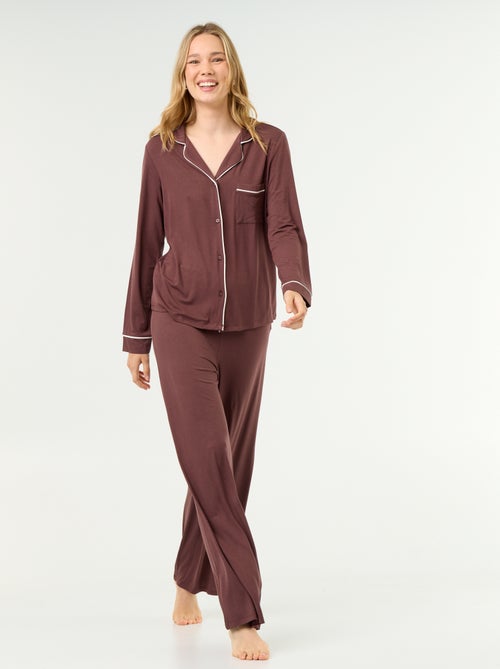 Pijama comprido em malha suave stretch - 2 peças - Kiabi Pijama comprido em malha suave stretch - 2 peças - Kiabi