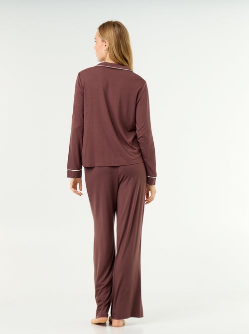 Pijama comprido em malha suave stretch - 2 peças - Kiabi Pijama comprido em malha suave stretch - 2 peças - Kiabi