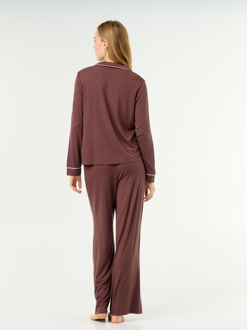 Pijama comprido em malha suave stretch - 2 peças Castanho - Kiabi