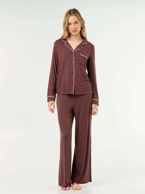 Pijama comprido em malha suave stretch - 2 peças - Kiabi Pijama comprido em malha suave stretch - 2 peças - Kiabi