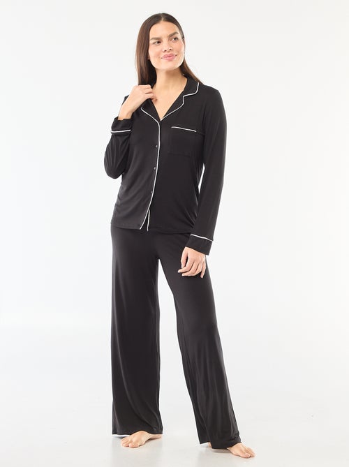 Pijama comprido em malha suave stretch - 2 peças - Kiabi