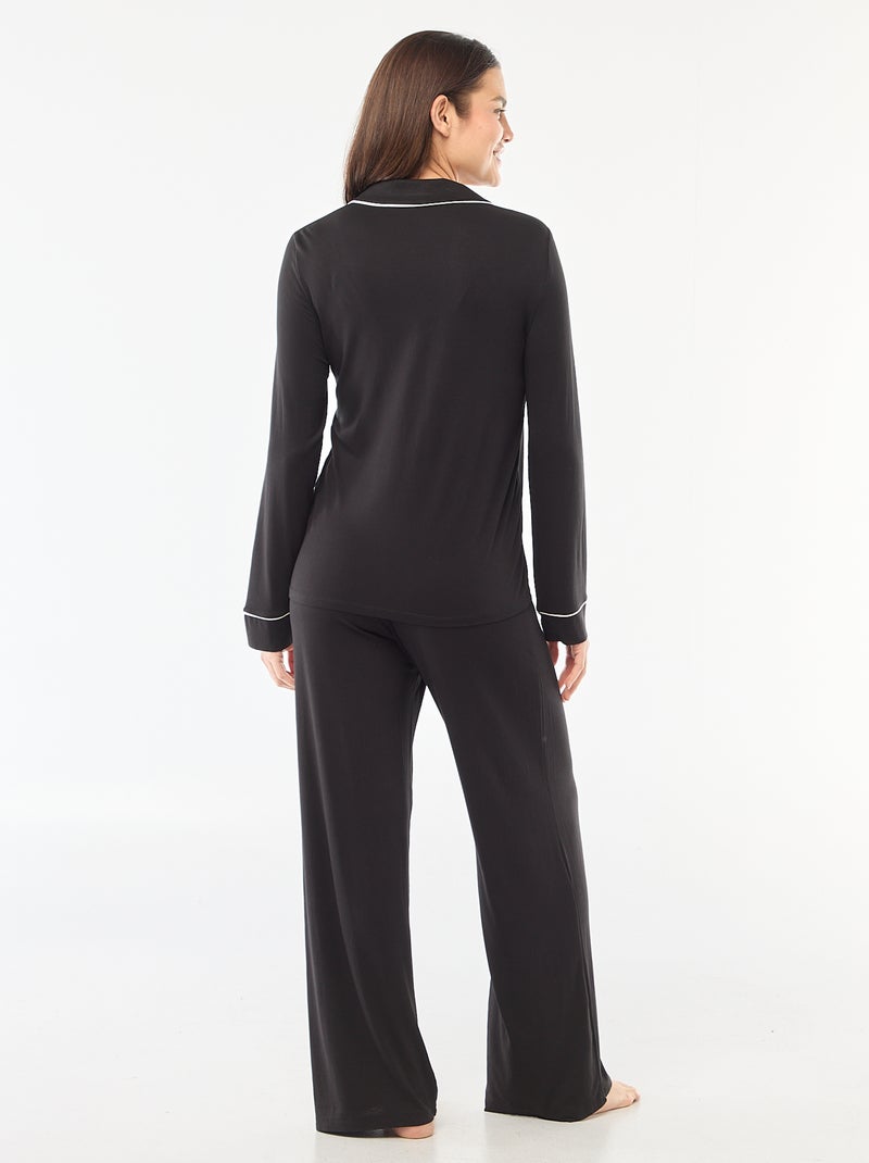 Pijama comprido em malha suave stretch - 2 peças Preto - Kiabi