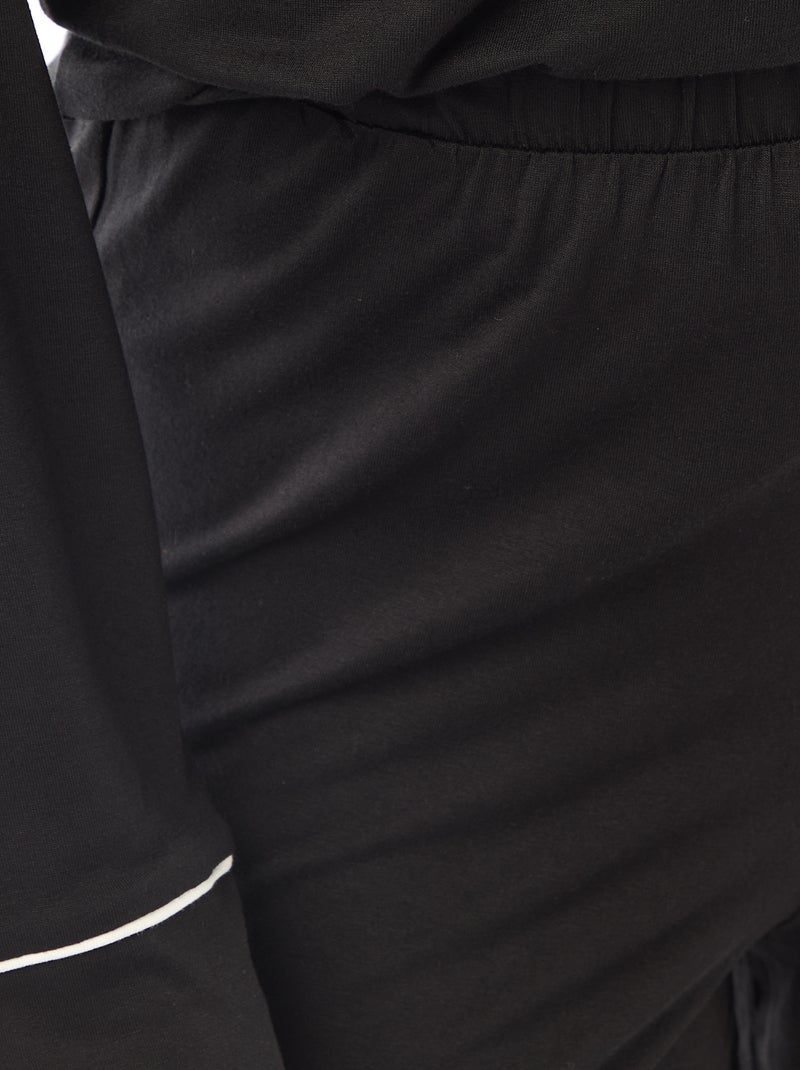 Pijama comprido em malha suave stretch - 2 peças Preto - Kiabi