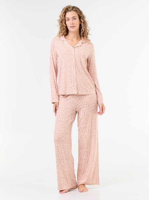 Pijama comprido em malha suave stretch - 2 peças - Kiabi