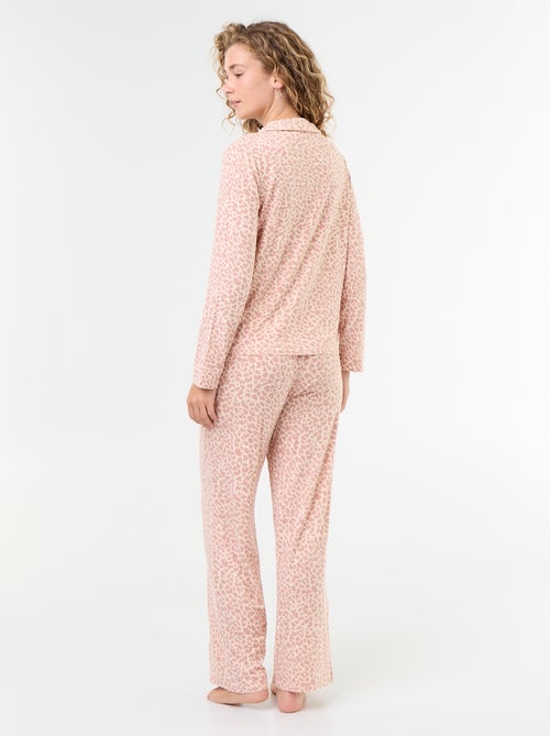Pijama comprido em malha suave stretch - 2 peças - Kiabi