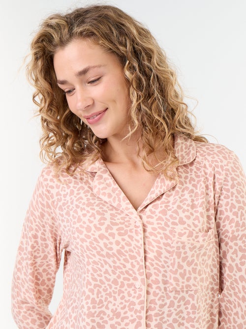 Pijama comprido em malha suave stretch - 2 peças - Kiabi