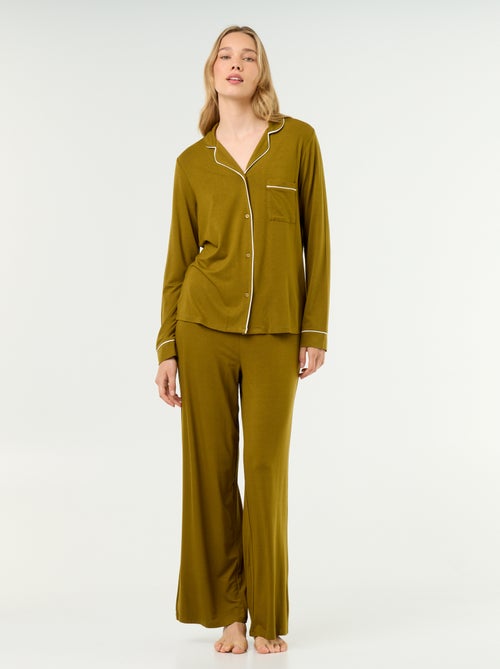 Pijama comprido em malha suave stretch - 2 peças - Kiabi