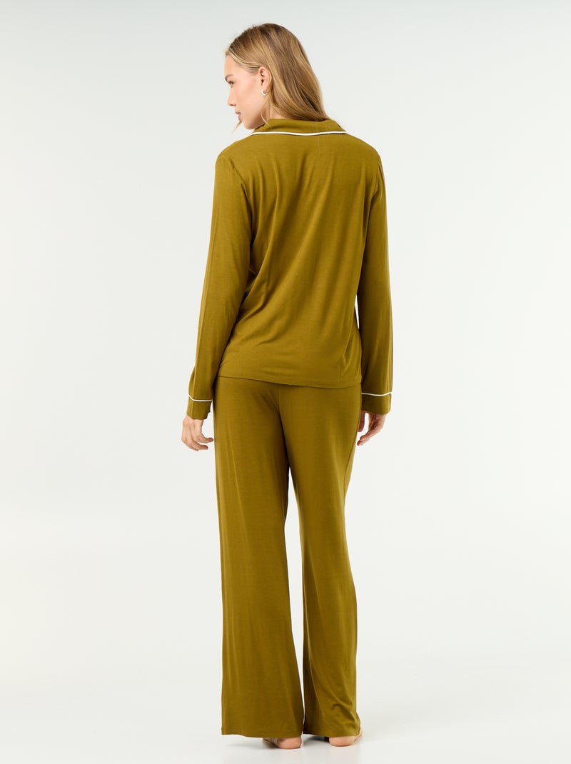 Pijama comprido em malha suave stretch - 2 peças Verde - Kiabi