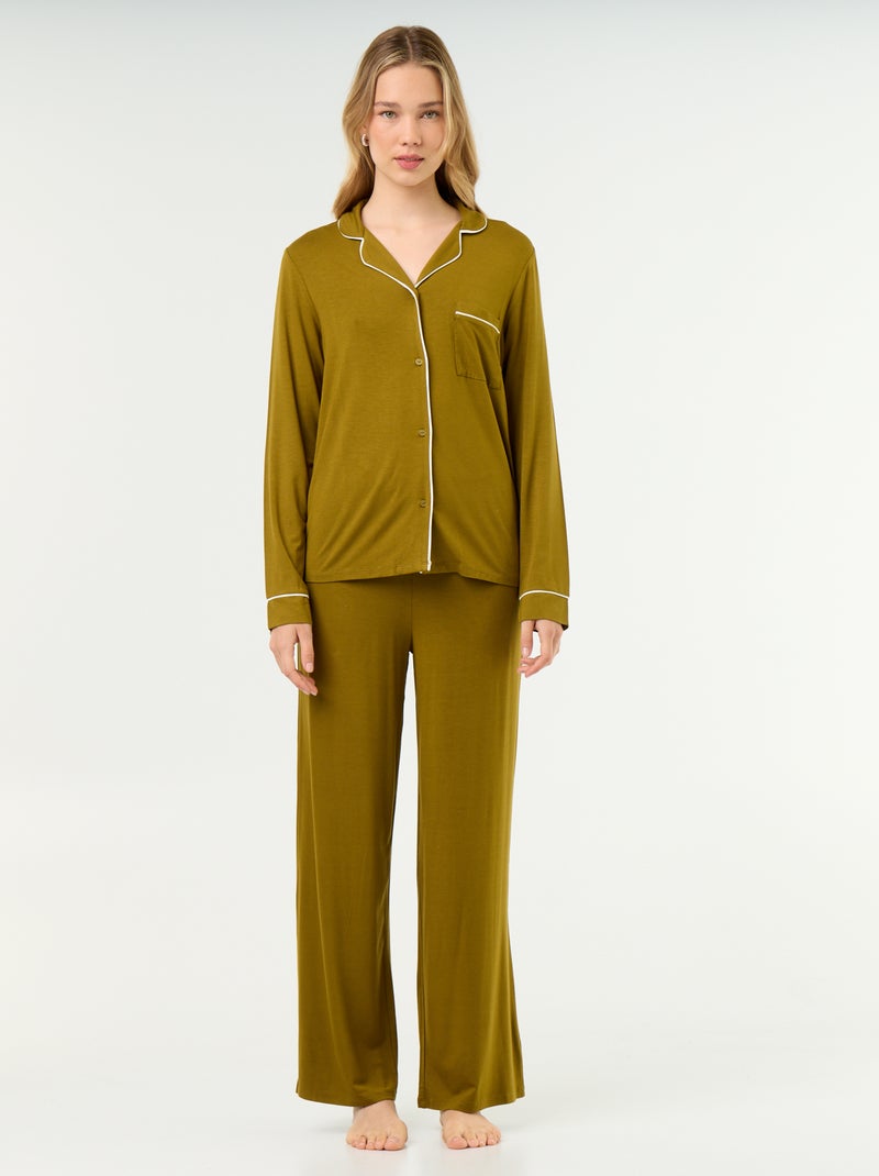 Pijama comprido em malha suave stretch - 2 peças Verde - Kiabi