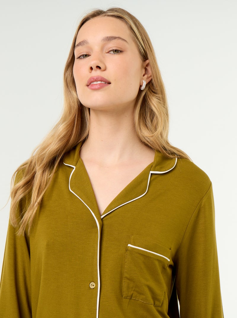 Pijama comprido em malha suave stretch - 2 peças Verde - Kiabi