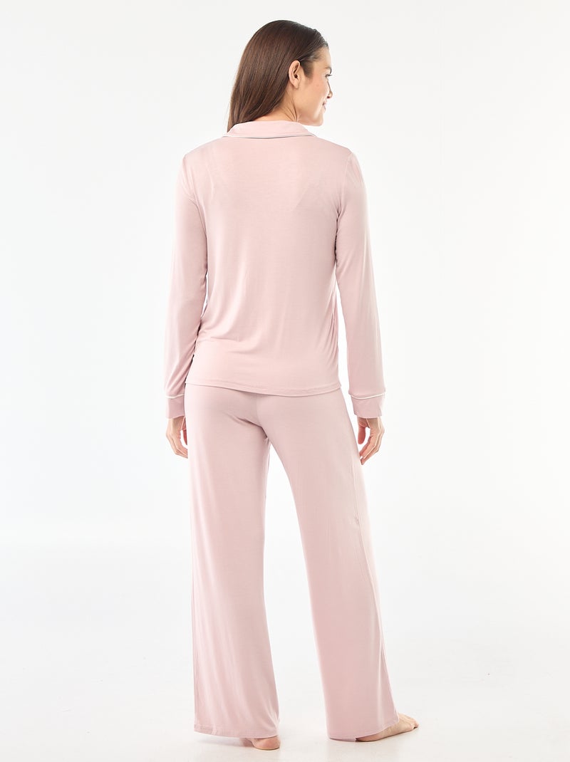 Pijama comprido em malha suave stretch - 2 peças Violeta - Kiabi