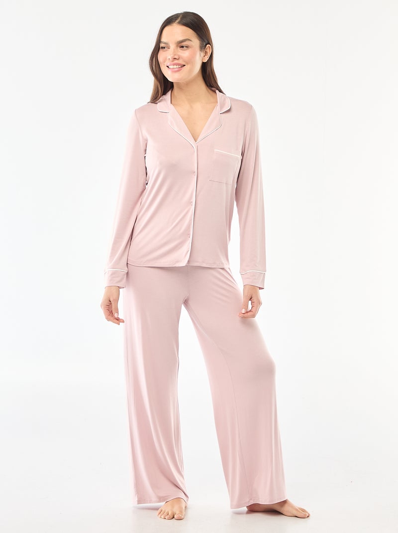 Pijama comprido em malha suave stretch - 2 peças Violeta - Kiabi
