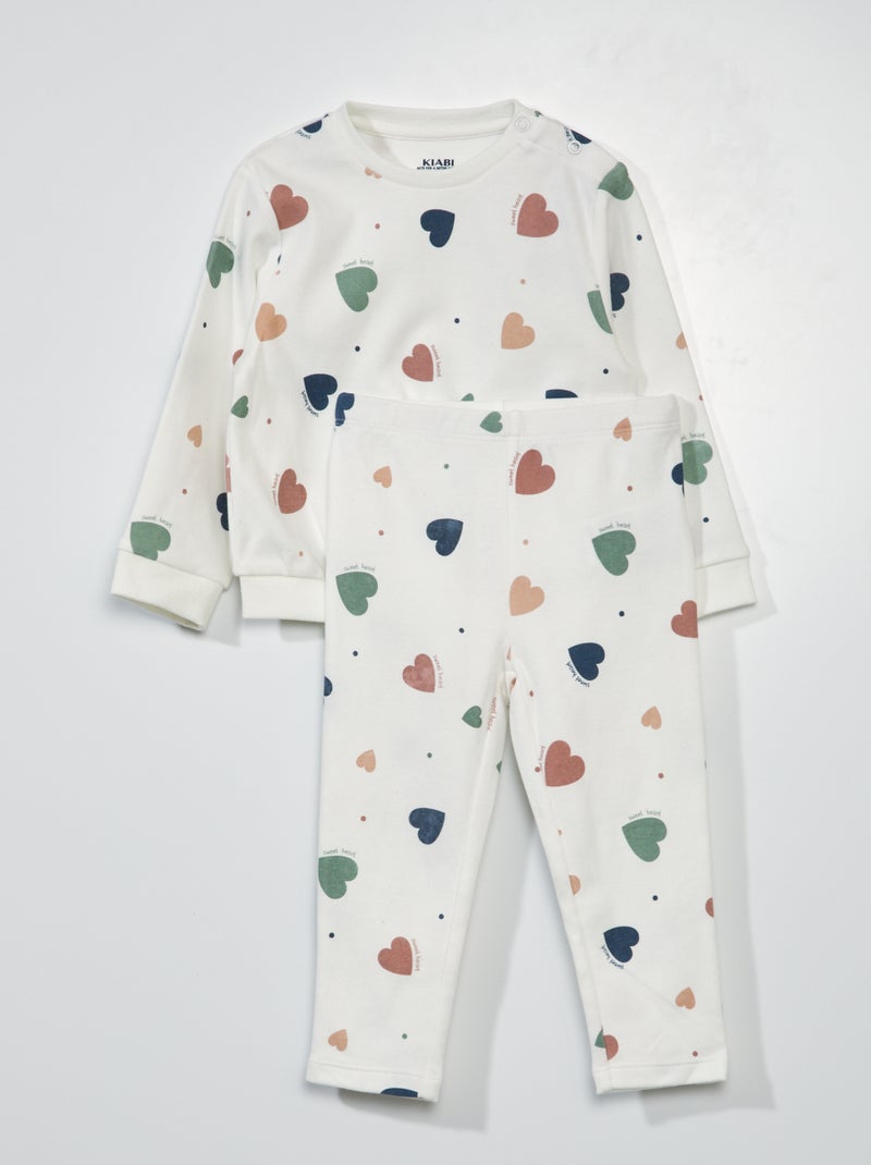 Pijama comprido em moletão leve - 2 peças BRANCO - Kiabi