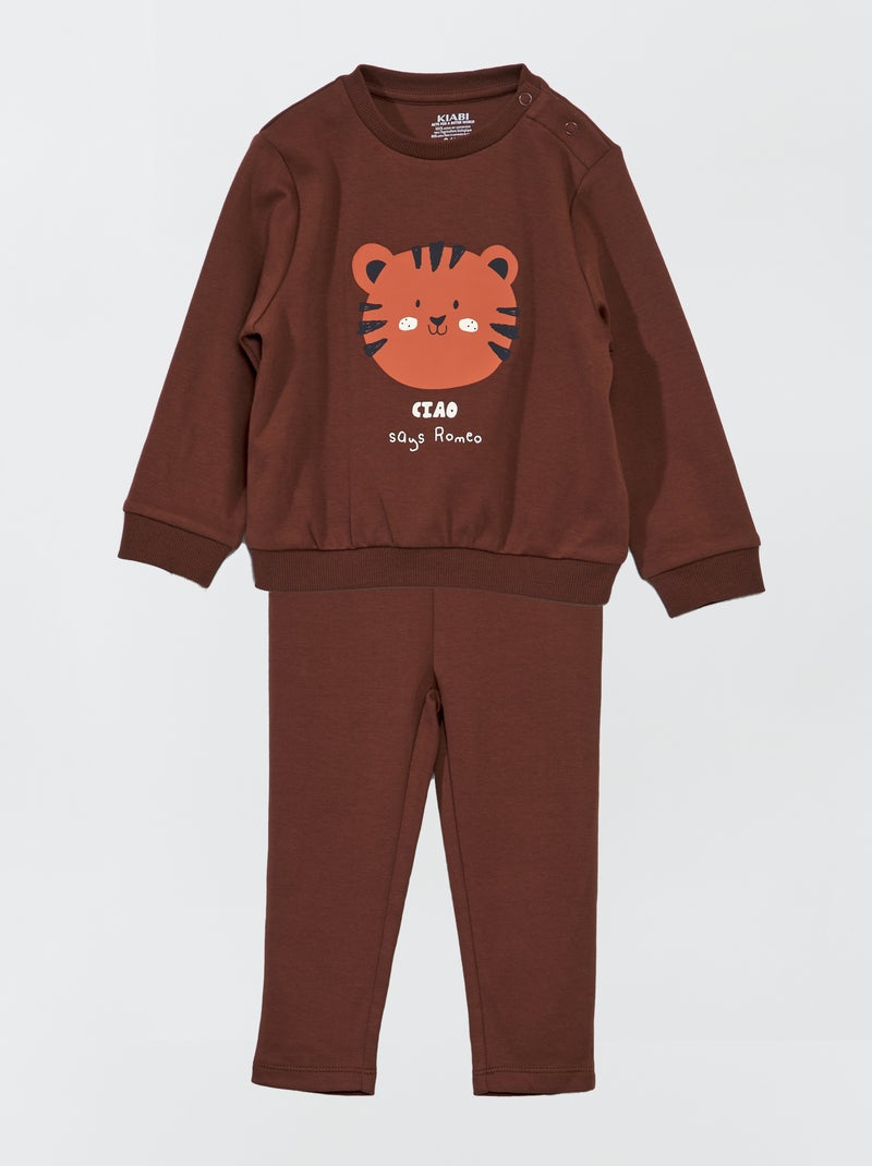 Pijama comprido em moletão leve - 2 peças CASTANHO - Kiabi