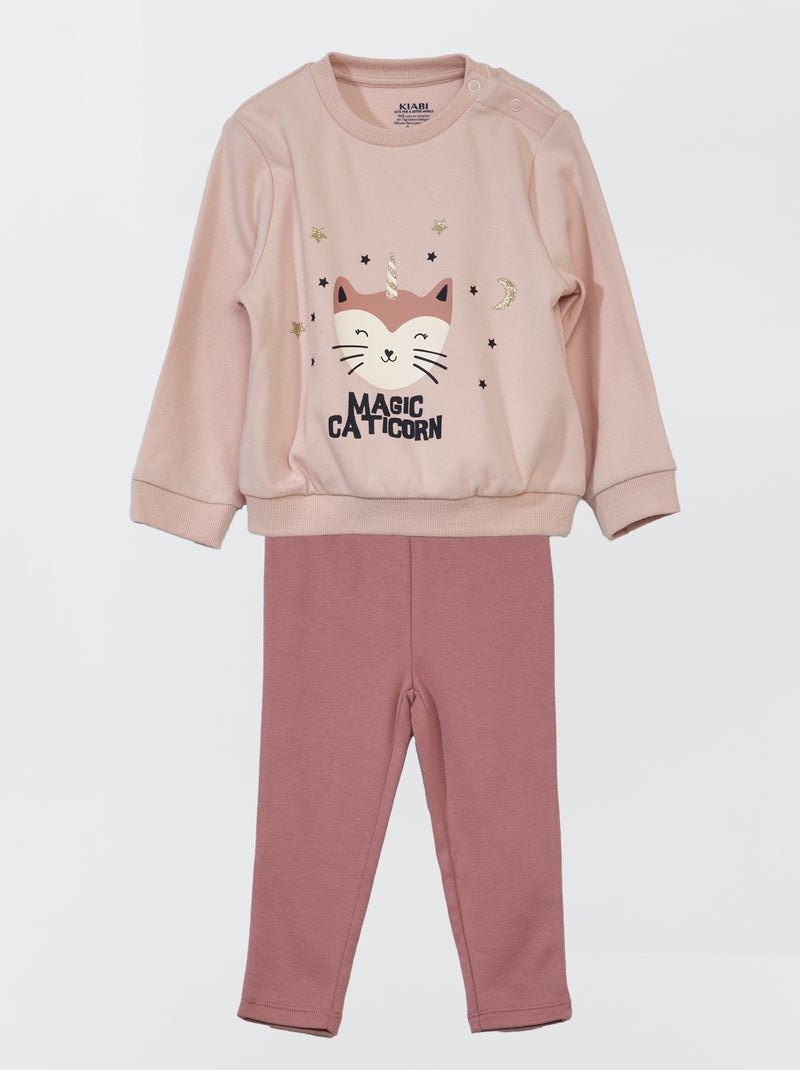 Pijama comprido em moletão leve - 2 peças ROSA - Kiabi