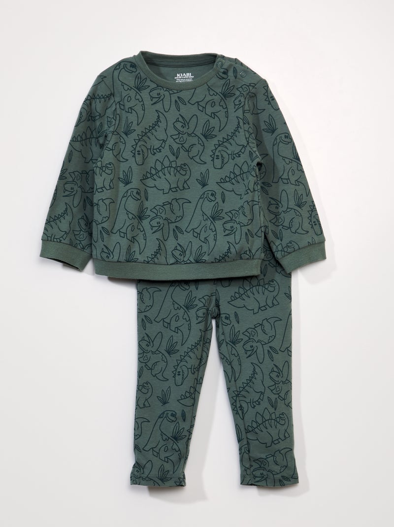 Pijama comprido em moletão leve - 2 peças VERDE - Kiabi