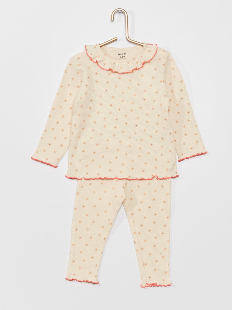 Pijama comprido em ninho de abelha BRANCO - Kiabi