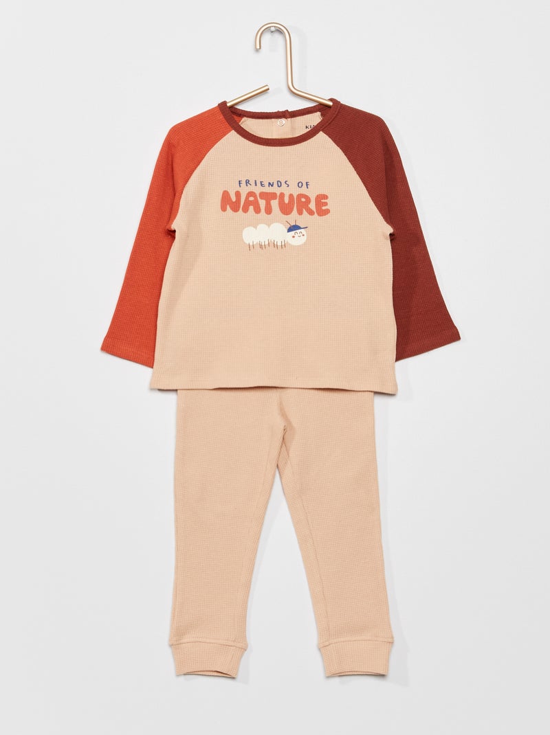 Pijama comprido em ninho de abelha CASTANHO - Kiabi