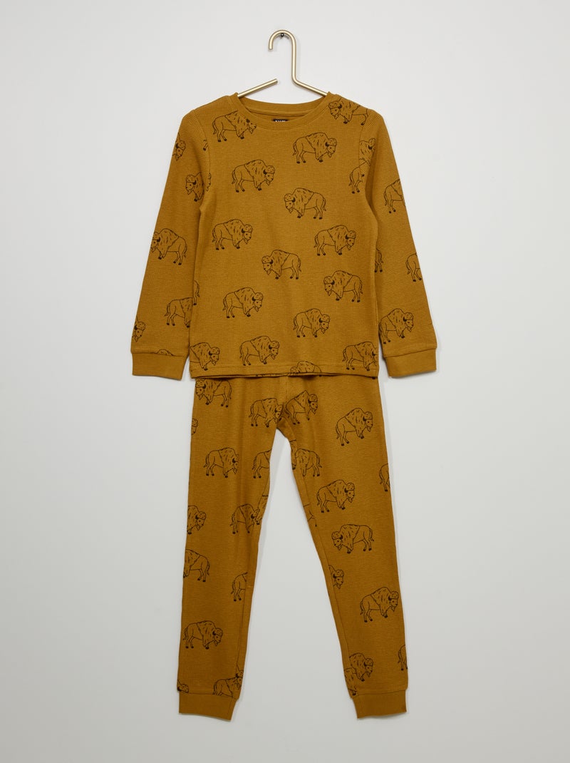 Pijama comprido em ninho de abelha MARROM - Kiabi