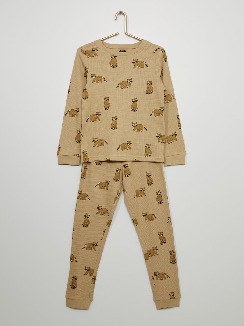 Pijama comprido em ninho de abelha MARROM - Kiabi