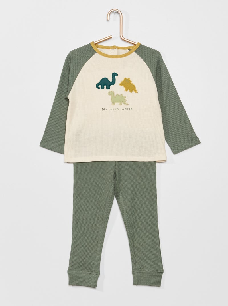 Pijama comprido em ninho de abelha VERDE - Kiabi