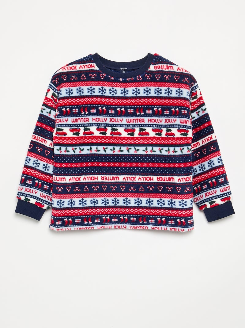 Pijama comprido em polar de 2 peças - Sweatshirt + calças Azul - Kiabi