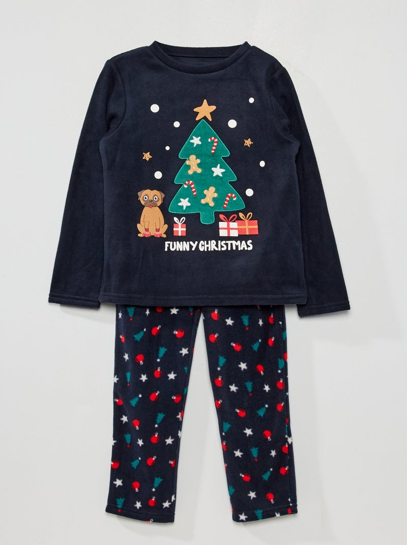 Pijama comprido em polar 'Natal' AZUL - Kiabi
