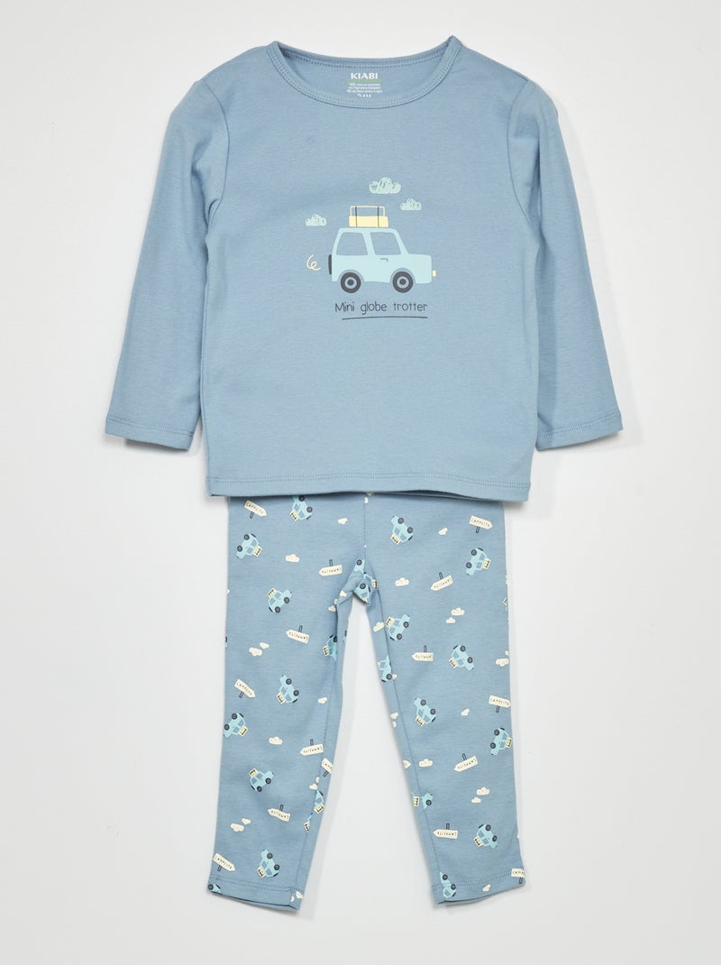 Pijama comprido estampado - 2 peças AZUL - Kiabi